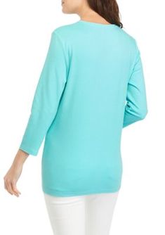 Add this solid crew t-shirt from Kim Rogers to your collection of casualwear. | Kim Rogers Women's 3/4 Sleeve Crew T-Shirt, X-Large Cotton Tops With 3/4 Sleeves, Spring Green T-shirt With 3/4 Sleeve, Green Casual T-shirt With 3/4 Sleeve, Kim Rogers, Casual Wear, T Shirt