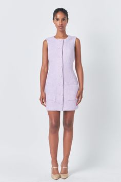 ENDLESS ROSE - Sleeveless Tweed Mini Dress - DRESSES available at Objectrare Spring Events, Tweed Mini Dress, Spring Event, Lilac Dress, Sleeveless Shift Dress, Tweed Fabric, Pink Mini Dresses, Everyday Wardrobe, Hip Length