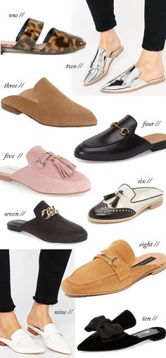 Types of flats How To Style Mules Flats, Outfit With Mules Flats, Mules Shoes Outfit Work, Slip On Mules Outfit, Mules Shoes Outfit Fall, Outfits With Mules Flats, Mule Flats Outfit, Work Mules, How To Style Mules