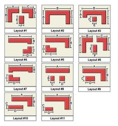 the different types of sofas are shown in red and white