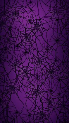 purple and black wallpaper with spider webs on it