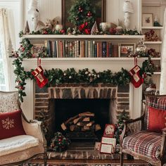 Sophisticated Christmas Fireplace Holiday Design Christmas Fireplace Design, Christmas Mantles, Christmas Interior Decor, Christmas Fireplace Mantels, Fireplace Pictures, Copper Beech, Christmas Fireplace Decor, White Stockings, Christmas Atmosphere