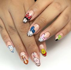 Simple Disney Nails, Disney World Nails, Nails June, Disney Themed Nails, Disney Princess Nails, Disneyland Aesthetic, Disneyland Nails, Cartoon Nail Art, Disney Nail Designs