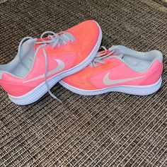 Neon Salmon Color, Only Worn Inside To Try On. Size 6y No Box Nike Revolution 3, Nike Shoes New, Swag Shoes, Shoe Fits, Salmon Color, New Nike, Orange Pink, Try On, Pink And Orange