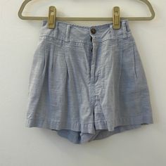 Never Worn! Washed Blue High-waisted Cotton Shorts, High Waist Blue Cotton Shorts, Light Blue Relaxed Fit Bottoms For Day Out, Casual Light Indigo Bottoms For Summer, Blue High-waist Cotton Shorts, Light Indigo Bottoms With Pockets For Summer, Light Wash Cotton Bottoms For Vacation, Summer Light Indigo Bottoms With Pockets, Light Wash Cotton Shorts For Day Out