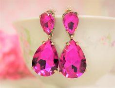 Barbiecore Earrings, Hot Pink Bracelet, Pink Globe, Hot Pink Bracelets, Pink Drop Earrings, Hot Pink Earrings, Hot Pink Roses, Pink Stuff, Themed Weddings