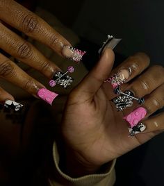 @fuckdolly Nails Duck, Black Acrylic Nails, Baddie Nails, French Tip Acrylic Nails