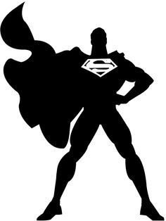 a black and white silhouette of a man wearing a superman costume with his hands on his hips