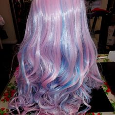 Brand New Long Cosplay Wig, Colors-Pastel Pink/Blue. Long Fridge Style Bangs, Long In Back With Lots Of Curls. Bought For Cosplay, But Not The Right Colors For Us. Very Cool Looking! 21 In Long, Lace Wig. Long Lace Wig, Oc Hair, Blue And Pink Hair, Style Bangs, Wig Colors, Pastel Pink Hair, Bangs Long, Dyed Hair Inspiration, Dye Colors