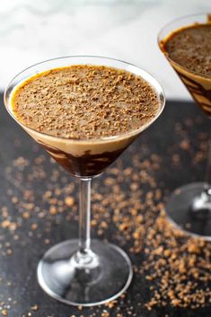 the ultimate chocolate martini is served in coupe glasses