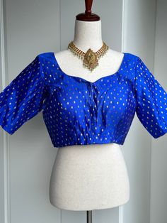 royal blue blouse with gold buti size 38-42 Blue Bollywood Formal Blouse Piece, Blue Bollywood Style Formal Blouse Piece, Blue Bollywood Blouse For Formal Occasions, Royal Blue Elegant Festive Blouse Piece, Formal Blue Blouse Piece With Pallu, Elegant Blue Blouse For Wedding, Festive Fitted Royal Blue Blouse Piece, Formal Blue Blouse With Zari Work, Blue Blouse For Formal Occasions