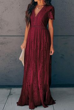 KaleaBoutique Beautiful Burgundy Deep V Neck Short Sleeve Lace Maxi Dress #MidiDresses #sweaters #EveningDresses #sweatshirts #TopsAndTees #floral #kaleaboutique #dresses #cardigans #hoodies Crochet Waistband, Floral Lace Wedding Dress, Short Lace Wedding Dress, Short Sleeve Wedding Dress, Lace Burgundy Dress, Blue Clothing, Party Summer, Maxi Dress Online, Lace Trims