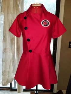 Beautifully handmade red vintage softball dress. Great for a softball game or just to look like a cute baller. Red Vintage Dress For Cosplay, Red Vintage Dresses For Cosplay, Red Vintage Cosplay Dress, Retro Red Dress For Costume Party, Red Cotton Costume Dress, Softball Dress, Softball Uniforms, Tie Halter Top, Softball Jerseys