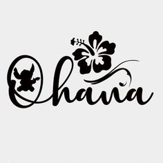 the word ohana written in cursive writing with an image of a flower