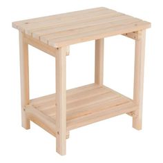 a small wooden table on a white background