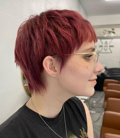 Wine Red Modern Pixie Red Hair Pixie Cut, Red Pixie Haircut, Modern Pixie, Edgy Hairstyles, Edgy Short Haircuts, Haircuts Ideas, Short Hairstyles Fine