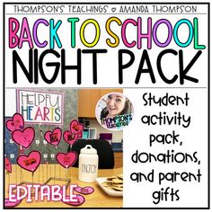 the back to school night pack includes student activity, donations and parent gifts