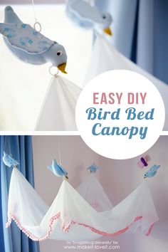 easy diy bird bed canopy for baby's room or playroom with free printables