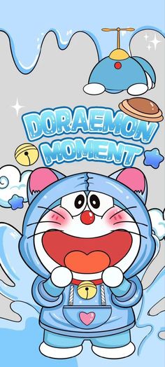 cartoon character with the words doraemoni moment on it's face and an image of