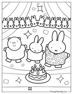 the three bunnies are celebrating their birthday with cake and candles in front of them