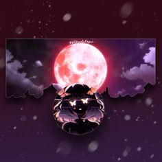 an image of a cat in front of a full moon with clouds and snow flakes