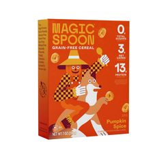 a box of magic spoon grain - free cereal with pumpkin spice on the front and side