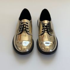 Bonton Adele Derby Shoes. Gold Mirror Effect. Black Leather Soles, Black Laces. Never Worn. New. Ships Without Box. 37eu/6.5us Made In Spain Party Closed Toe Oxfords With Rubber Sole, Party Oxfords With Rubber Sole And Closed Toe, Party Oxfords With Rubber Sole, Classic Flat Heel Oxfords For Party, Black Laces, Derby Shoes, Gold Mirror, Adele, Derby