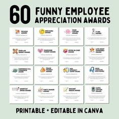 Funny Employee Appreciation Awards 60 Printable Staff Recognition Certificates, Funny Gift for Employee and Colleagues, Coworker Gift Tags - Etsy Best Team Ever Gifts, Gifts For Employees From Boss, Employee Recognition Board, Funny Office Awards, Funny Employee Awards, Employee Gift Ideas, Employee Appreciation Awards, Work Team Building, Funny Awards