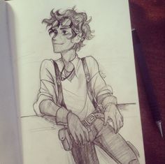 a pencil drawing of a boy sitting down