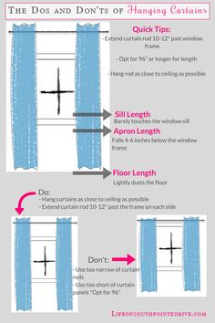 how to measure the length and width of curtains with measurements for each curtain, which is not