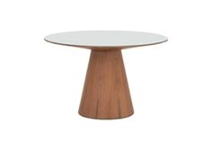 a white table with wooden base on a white background for use in an office or restaurant