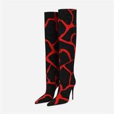 Pointed Toe Print Knee High... Black And White Leopard Print, Black And White Leopard, Leopard Print Boots, Print Boots, Leopard Print Heels, Stiletto Boots, Boot Print, Super High Heels, Boot Types