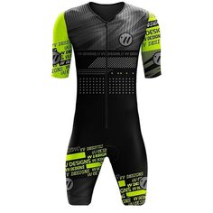 the men's cycling suit is designed with neon yellow and black