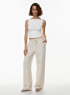 THESIS LINEN PANT | Aritzia Tan Linen Pants, Wedding Sweatshirts, Linen Pant, 2024 Christmas, Mom Day, Environmental Impact, Sweater And Shorts, Family Pictures, Linen Pants