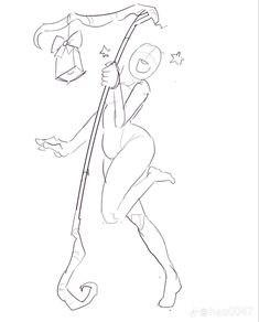 a drawing of a woman holding a pole with a bird on it's back