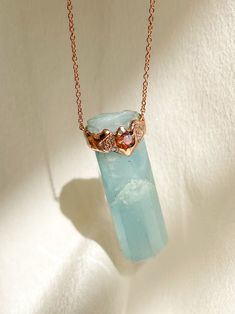 This ethereal vision of Aquamarine, Opal and Diamonds, hugged by a 14k Rose Gold frame is entirely one of a kind. Aquamarine measures just under 35mm. Pendant measures 18.5" total in length. *Aquamarine embodies the Divine Feminine energy which fills our oceans, its Latin name translating to water of the sea. It is cal Fine Jewelry Aquamarine Necklace For Wedding, Morganite Jewelry With Gemstone Accents For Gift, Fine Jewelry In Rose Gold With Blue Topaz, Ethereal Rose Gold Jewelry For Anniversary, Rose Gold Topaz Jewelry With Accent Stones, Aquamarine Gemstone Necklace For Wedding, Ethereal 14k Gold Jewelry As A Gift, Ethereal 14k Gold Jewelry Gift, Ethereal 14k Gold Jewelry For Gifts