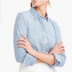 Brand : J.Crew Market : Women Conditions: Brand New Size : S Measurements: Armpit To Armpit 1 9 Inches, Top Shoulder To Bottom 26 Inches Color : Blue, White Style : Dress Up Shirt Inventory: Bag 13 Casual Blue Shirt For Office Wear, Casual Blue Tops For Office Wear, Blue Plaid Shirt Women, Eyelet Shirt, Shirt Blouses Women's, Stripe Blouse, Blue Plaid Shirt, Blue Long Sleeve Shirt, J Crew Dress