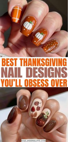 Santa Hat Nails, Thanksgiving Nails Design Fall, Scarecrows Nails, Fall Thanksgiving Nails, Pumpkin Nail Art, Xmas Nail Art, Brown Nails Design