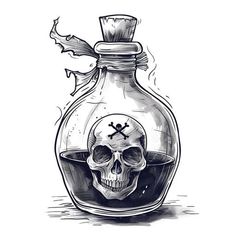 Death Tattoo Blueprint Pack Tattoo Illustration Design, Potion Bottle Tattoo Magic, Alcoholic Tattoo Ideas, Skull Art Simple, Dark Themed Tattoos, Spooky Sketches, Tattoos Stencil, Pop Art Tattoos, Skull Art Tattoo