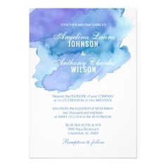 the watercolor blue and white wedding card