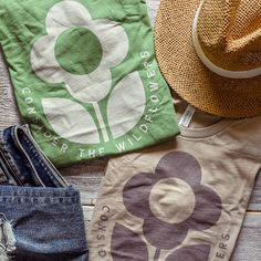 Eco-friendly Graphic Print T-shirt For Summer, Spring Organic Cotton T-shirt With Screen Print, Spring Vintage Tops In Organic Cotton, Pre-shrunk Organic Cotton Tops For Spring, Eco-friendly Cotton Tops For Spring, Consider The Wildflowers, Colorful Bouquet, Garment Labels, Growing Flowers