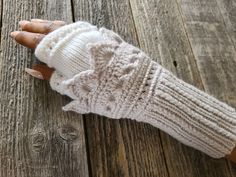 "NEEDLE Knitting & CROCHET Hybrid Pattern PDF Instant Download ONLY ♥ The Tiara Fingerless Gloves are worked in the round from the cuff up with an added crocheted lace embellishment. The gloves feature a mixed rib design and lacey eyelet bands. Knit all in one color or in 2 colors. Perfect to wear every day or on special occasions. Pattern includes wrist warmer variant. Sizes noted are based on average US women's sizes.  ♥ Needles & Hooks - Fine Gauge Option:  2.25 mm (US 1) circulars (9\" or lo Winter Knitting Pattern For Crafting, One Size White Crochet Knitting Pattern, White Yarn Crochet Knitting Pattern, Winter White Crochet Knitting Pattern, Gloves Knitting, Needle Knitting, Small Gauges, Glove Pattern, Fingerless Mitts