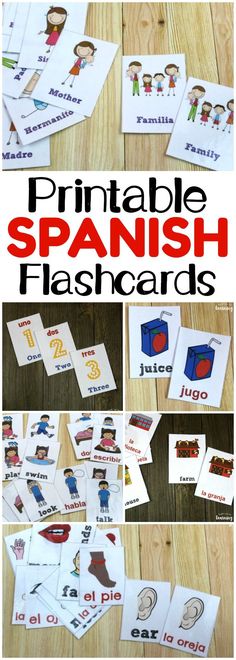 printable spanish flashcards with pictures and words to help kids learn how to use them