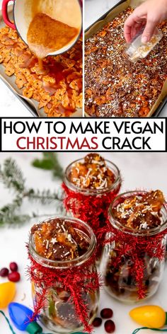 how to make vegan christmas cracker recipe in mason jars with text overlay