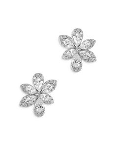 Bloomingdale's Marquis, Pear & Round Cut Diamond Flower Stud Earrings in 14K White Gold, 1.0 ct. t.w. - 100% Exclusive Diamond Danglers, Fine Jewelry Earrings, Western Jewellery, Gold Jewellry, Luxury Earrings, Flower Stud Earrings, Flower Stud, Western Jewelry, Diamond Flower