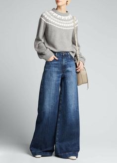 NWT $398 Harriet Fair Isle Wool and Cashmere Sweater L by J Brand Fair isle intarsia knit Long puffy sleeve Jean Jumper Outfit, Super Wide Leg Jeans, Wide Leg Jeans Outfit, Cropped Wide Leg Jeans, Flare Denim Jeans, J Brand Jeans, Flare Leg Jeans, Wide Jeans, Fair Isle Sweater