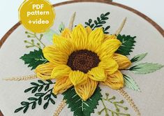 a yellow sunflower with green leaves is on a white background and has the words pattern video written below it