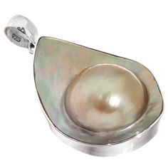 925 Silver South Pacific Mabe Blister Pearl Shell Sterling Pendant, 1 7/8"   925 Silver South Pacific Mabe Blister Pearl Shell Sterling Pendant, 1 7/8" Detail Bail Size: 4mm Silver Type: 925 Sterling Silver Pendant Size: 48x28mm(1 7/8x1 1/8") incl bail Pendant Material: Ocean cultured mabe blister pearl Note: Actual piece pictured Item Code: 29563-83757 Shipping Domestic US shipping is entirely FREE. International buyers, please refer to the shipping tab, typically it is $12.95. Additional items Silver Sterling Silver Pearl Necklace With Polished Beads, Silver Pearl Necklace With Polished Beads In Sterling Silver, Silver Pearl Necklace With Polished Beads For Gift, Elegant Jewelry With Large Pendant And Round Beads, Pearl Shell, South Pacific, Sterling Silver Pendants, Silver Pendant, 925 Silver