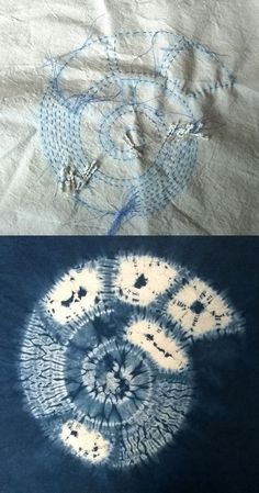 two pictures with different designs on them, one is blue and the other is white