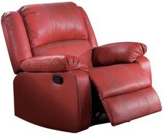 a red leather recliner chair on a white background